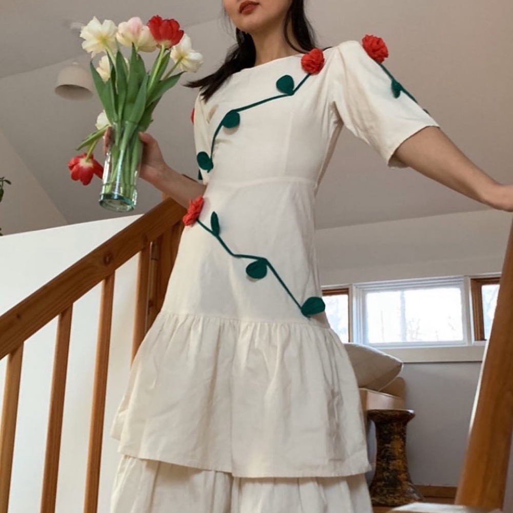 Samantha Pleet Persephone Cream Ruffled Tiered Midi Dress size 12